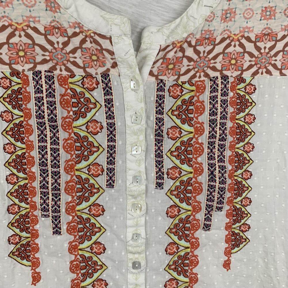 Sundance Top  Womens Large White Embroidered  Boho Cap Sleeve Southwestern - Picture 3 of 7